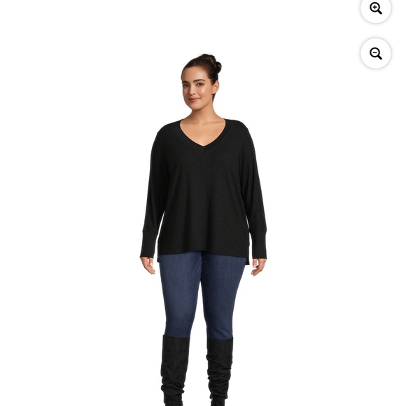 Terra & sky Black V-Neck Sweater waffle style - Picture 3 of 4